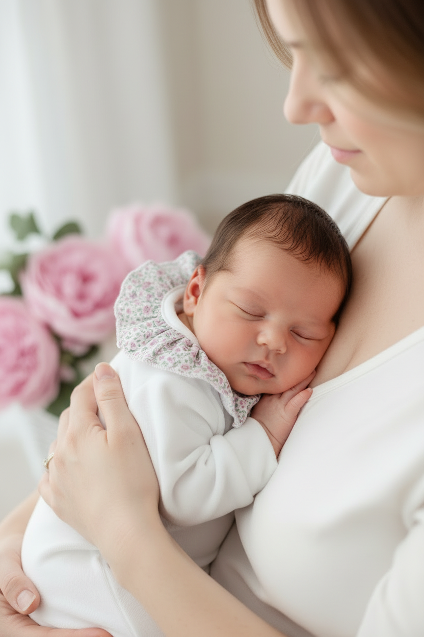 Babygrow tema flores em VELUDO Branco