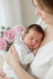 Babygrow tema flores em VELUDO Branco