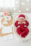 Pack saída de maternidade VERMELHO 5 peças: body, calças, jardineiras, camisola e gorro