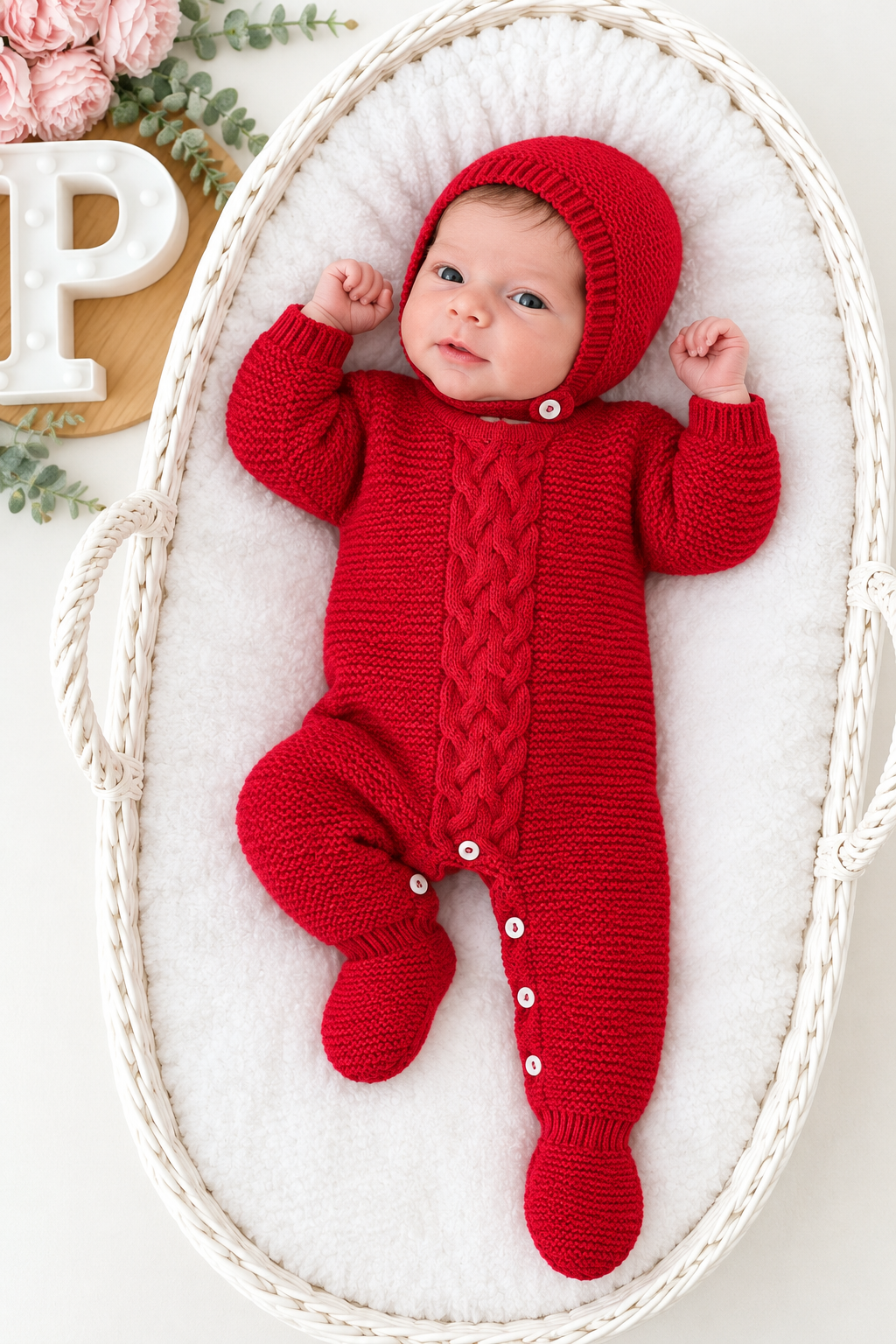 Babygrow e touca vermelho- saída de maternidade