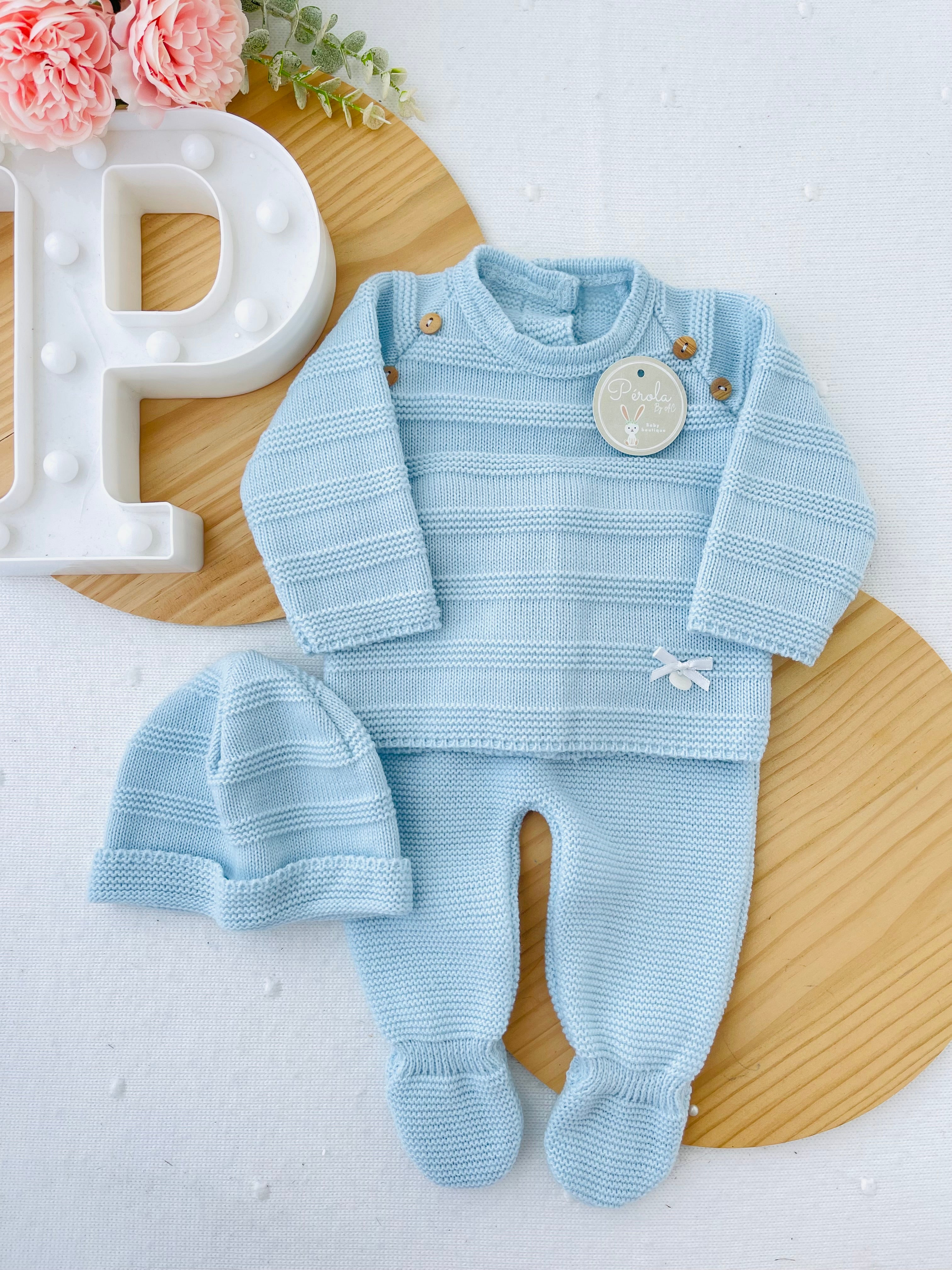 Conjunto malha quentinha riscas: camisola, calças e gorro Outono/Inverno