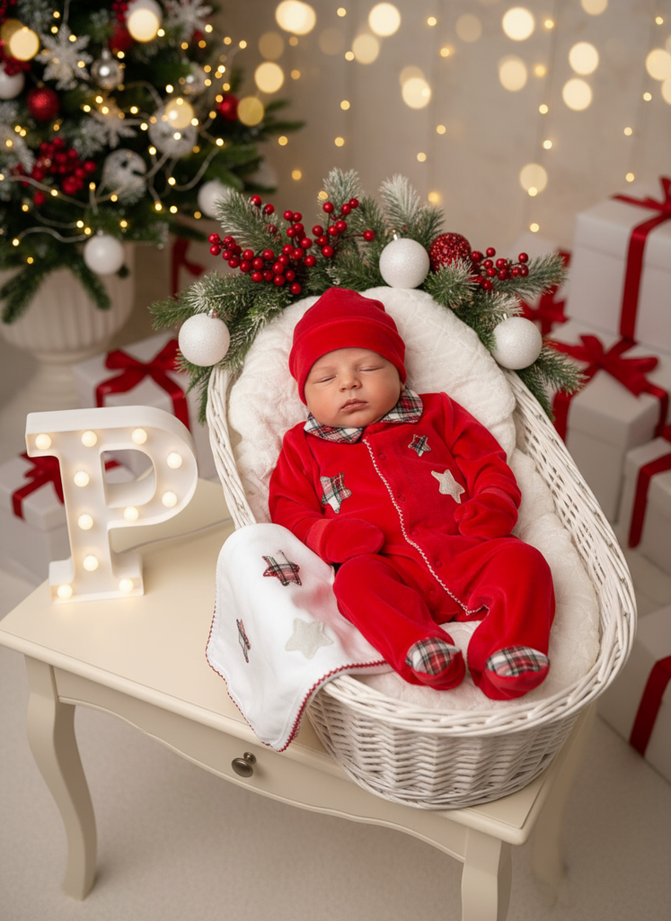 Babygrow vermelho Estrelas GOLA CAMISA- xadrez Premium