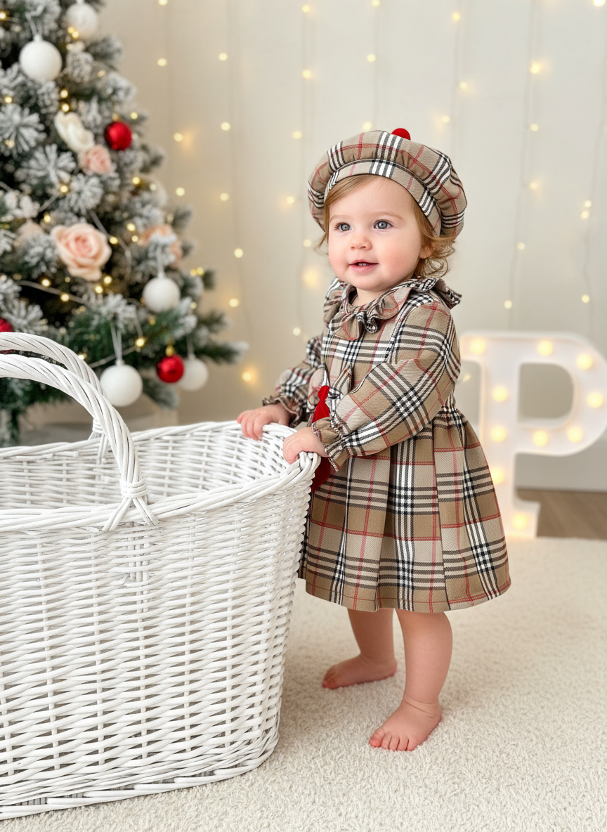 Conjunto Menina estilo Burberry - Vestido e Bóina