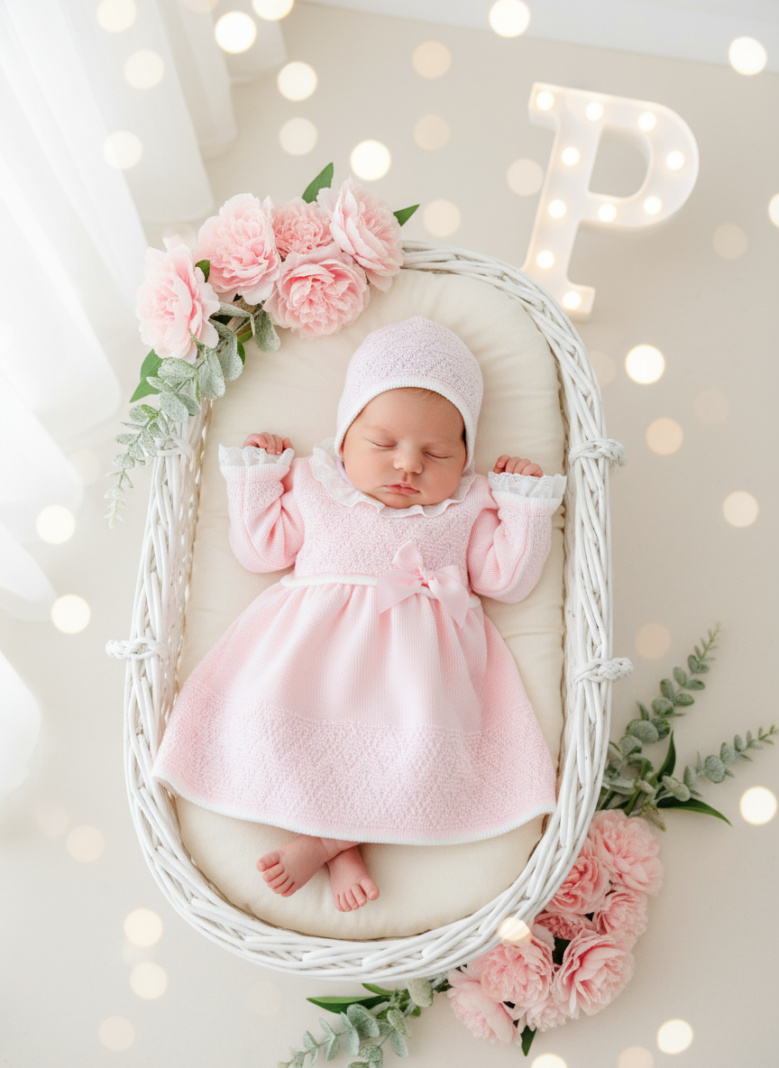 Vestido e touca Rosa