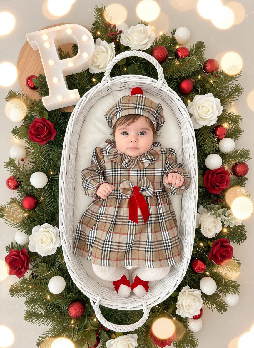 Conjunto Menina estilo Burberry - Vestido e Bóina