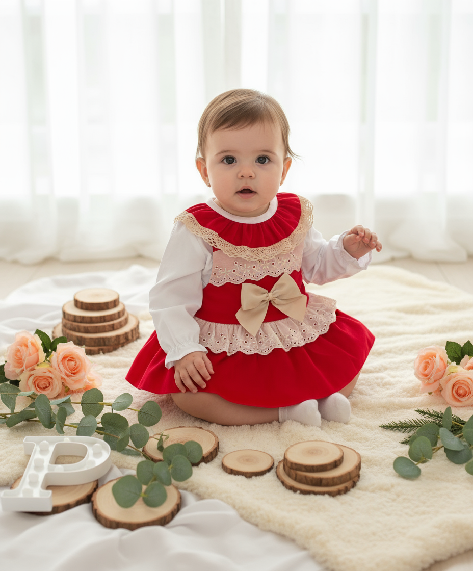 Conjunto Maria: fofo e blusa bombazina vermelho