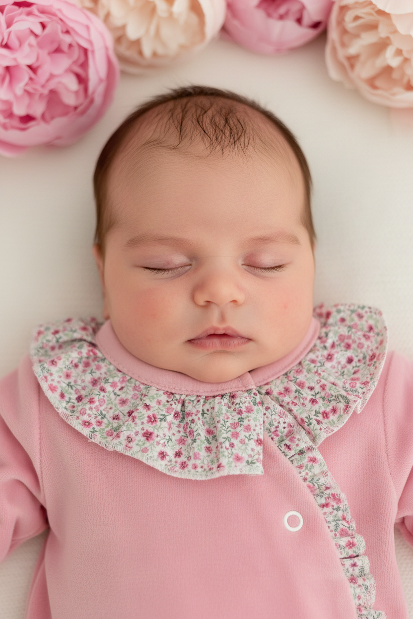 Babygrow tema flores em VELUDO Rosa velho