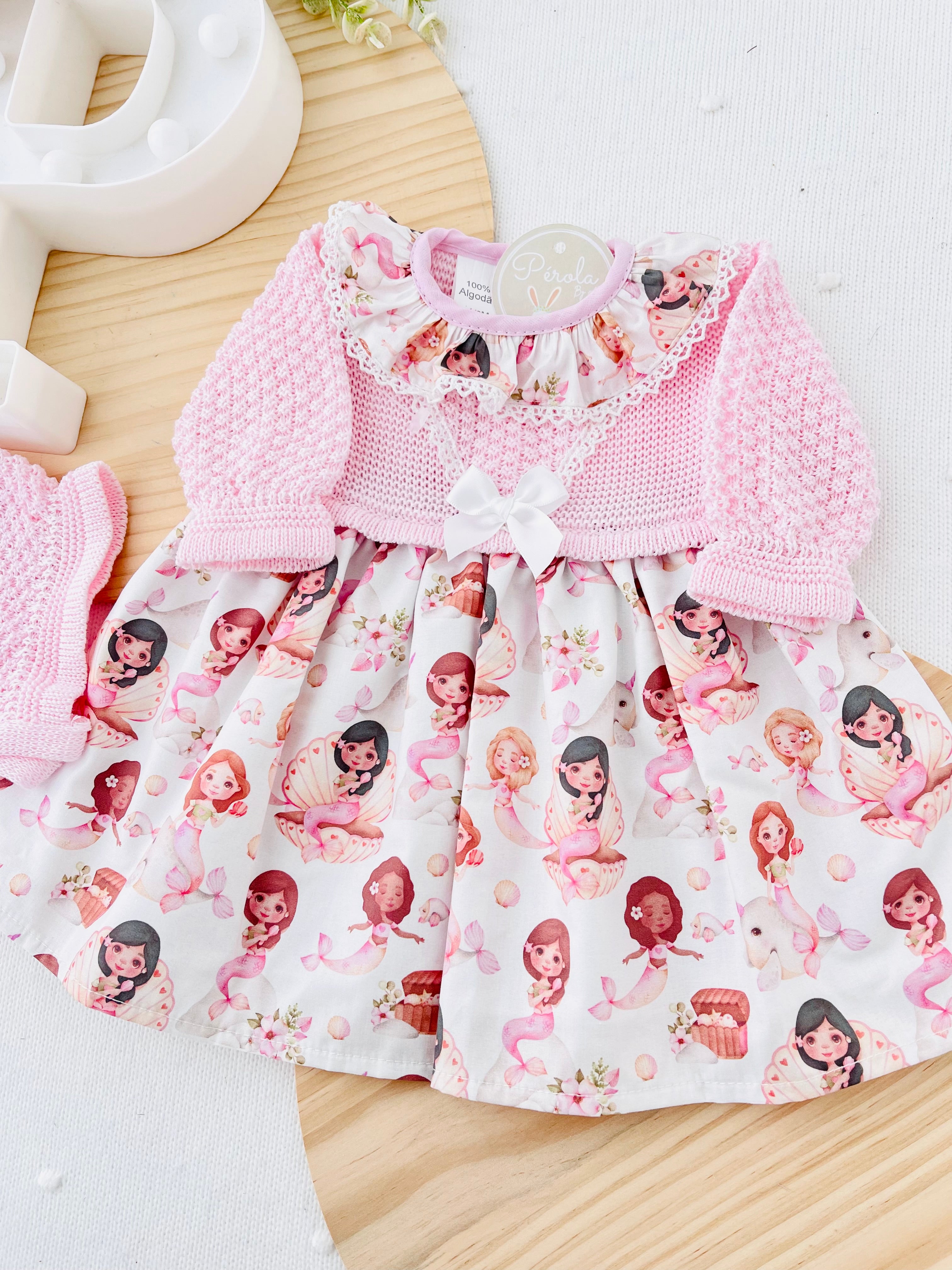 Conjunto sereias: vestido e touca Primavera/Verão