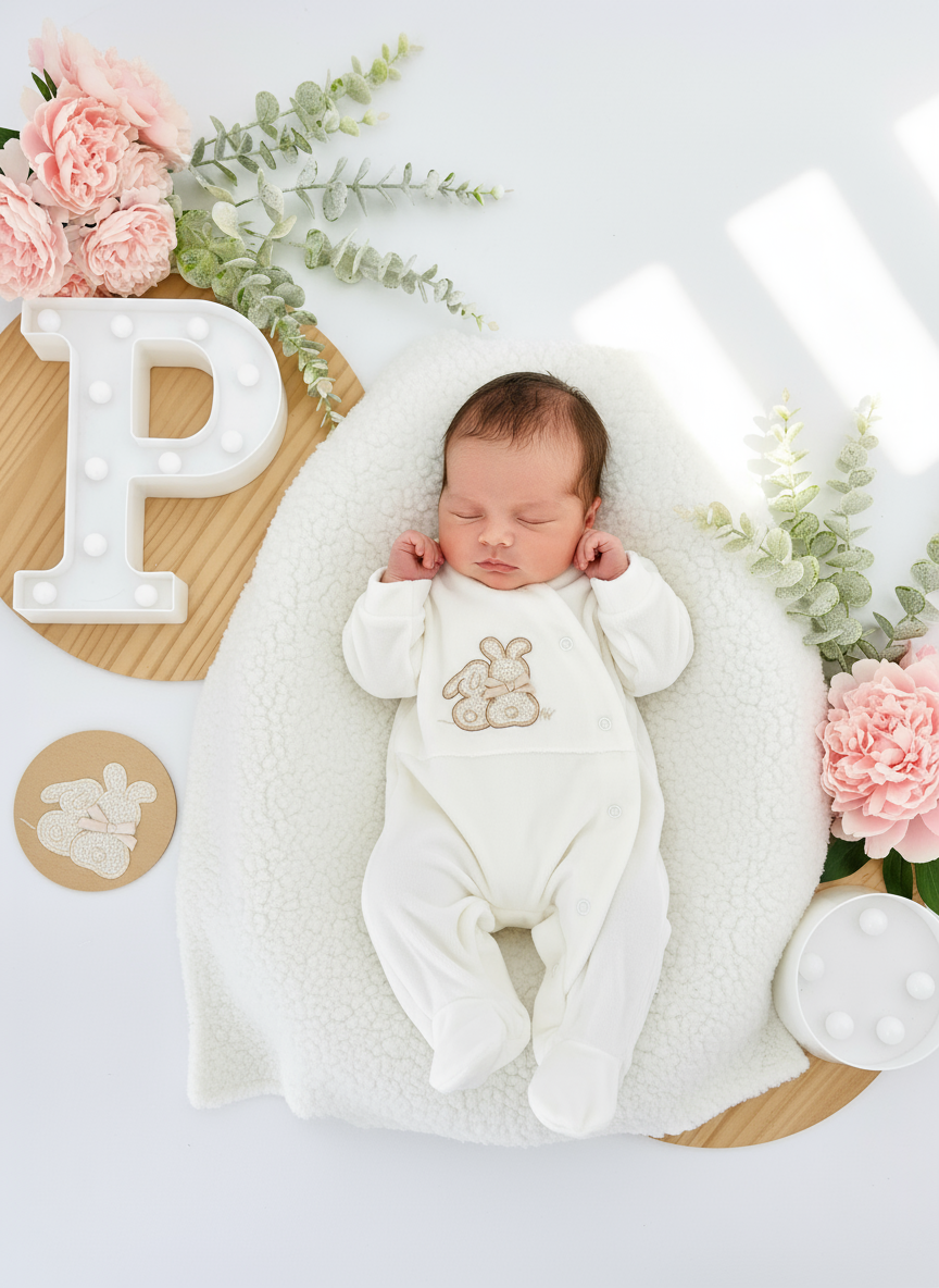 Babygrow tema coelhinhos em malha