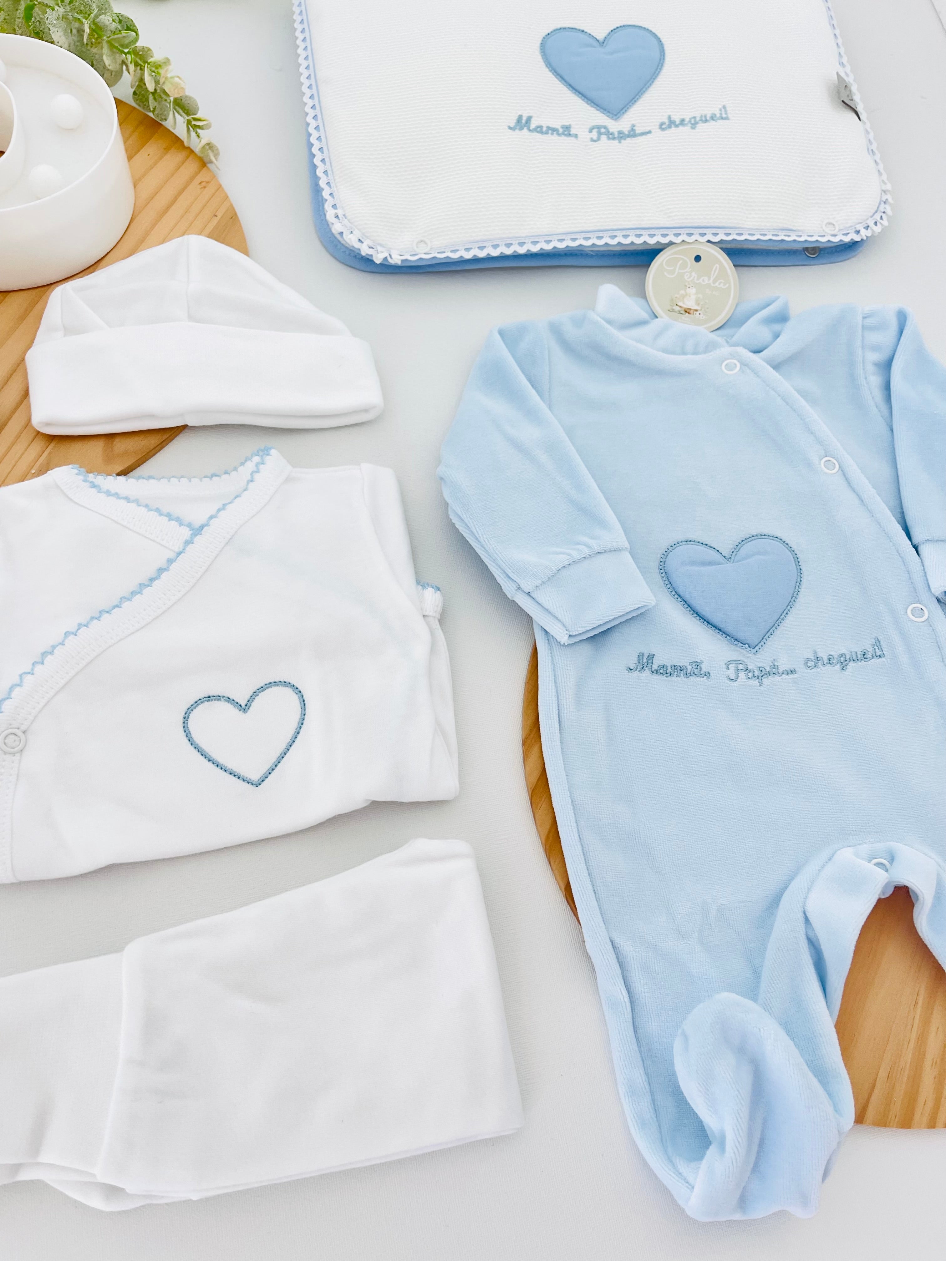 Conjunto primeira roupinha veludo- Mamã Papá cheguei