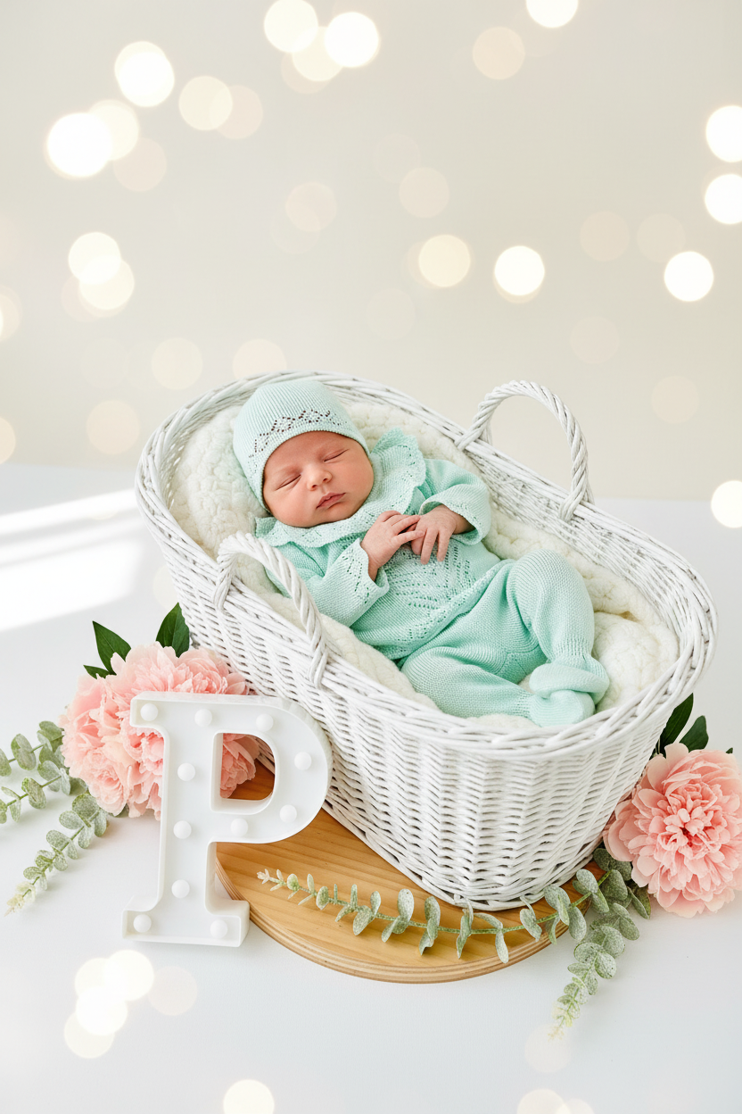 Conjunto recém-nascido com golinha: camisola, calças e touca Primavera Verão