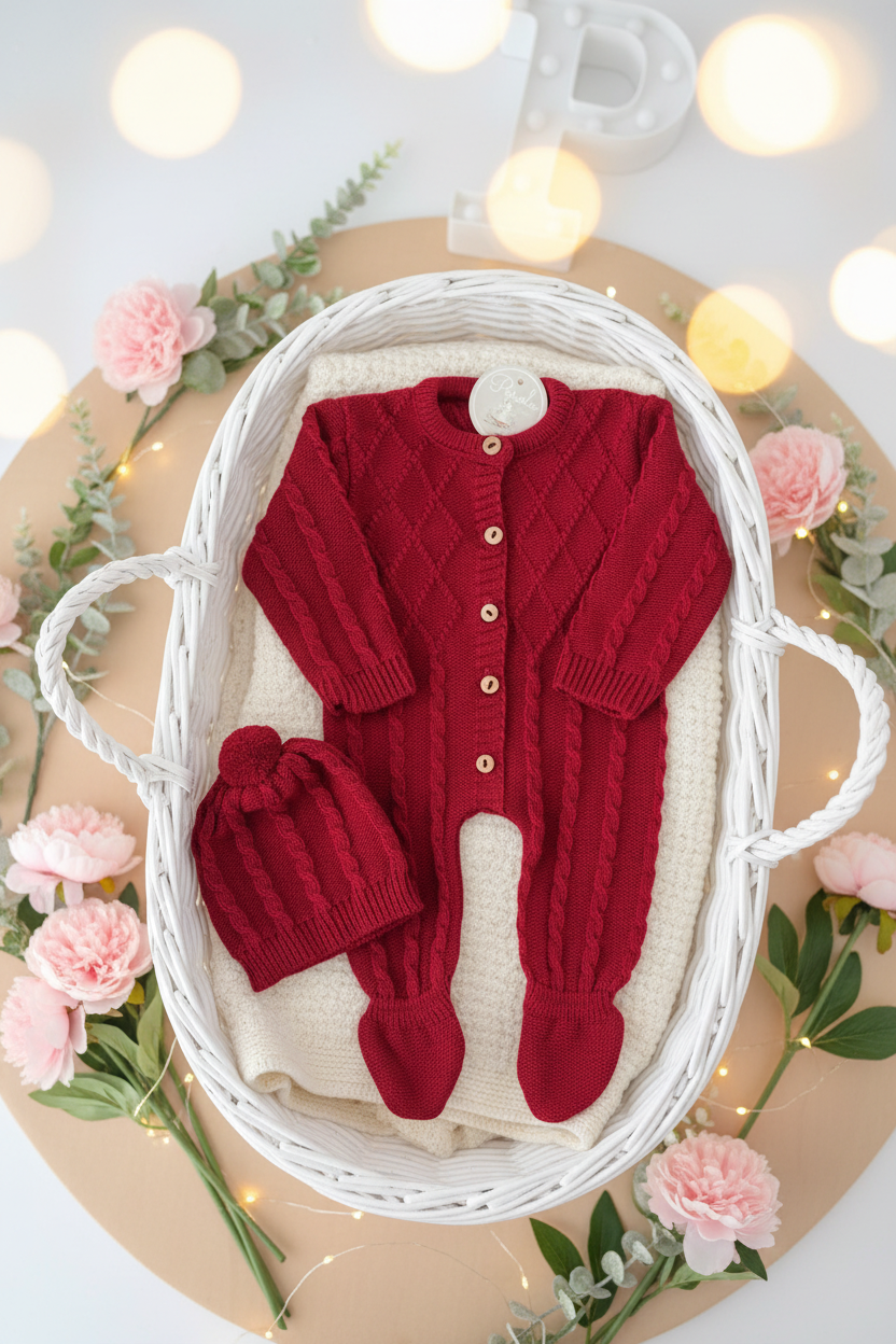 Saída de maternidade vermelho: macacão e gorro Outono Inverno