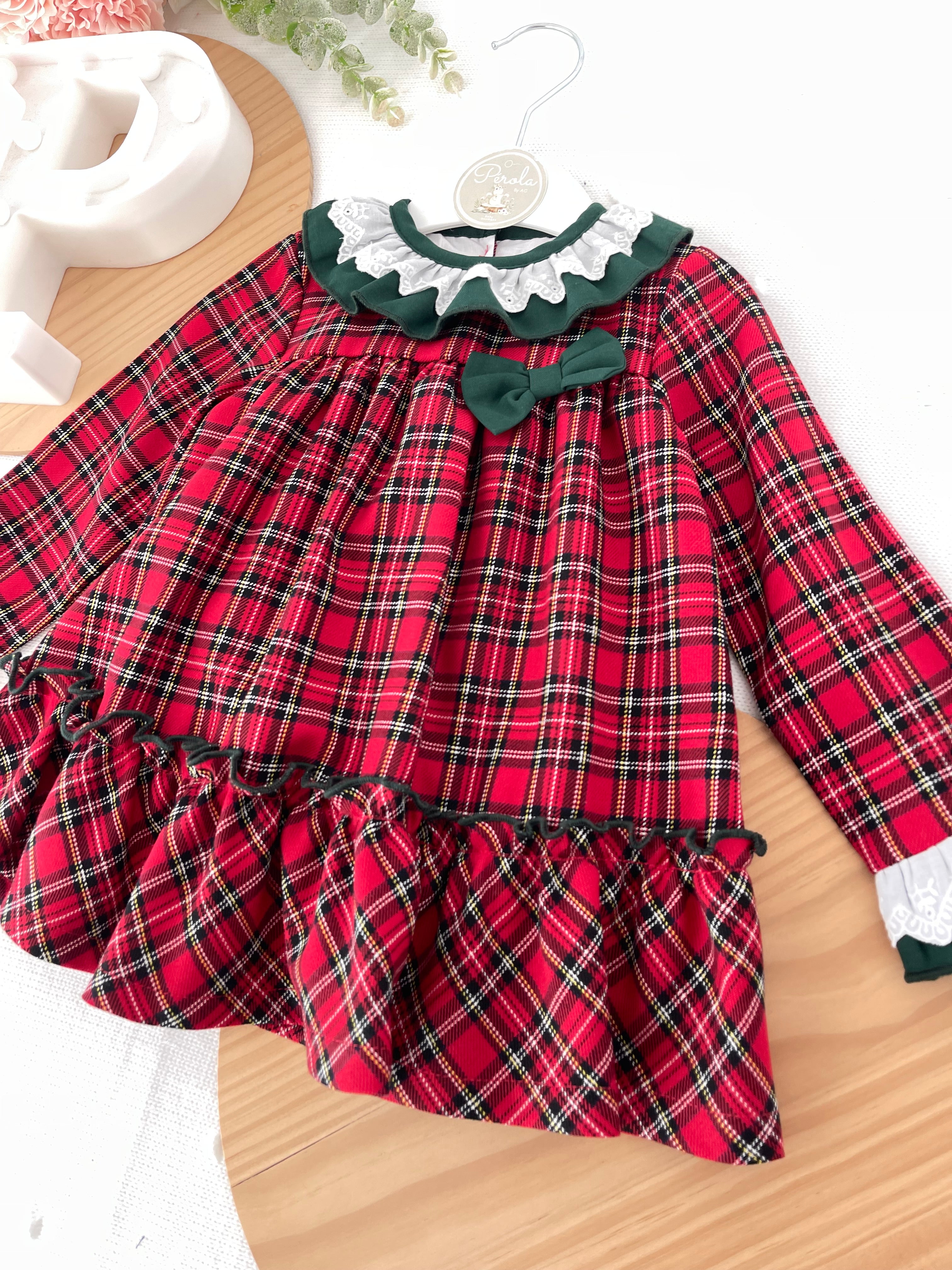 Vestido tartan com detalhes em verde