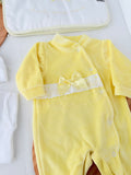 Conjunto primeira roupinha veludo em Amarelo