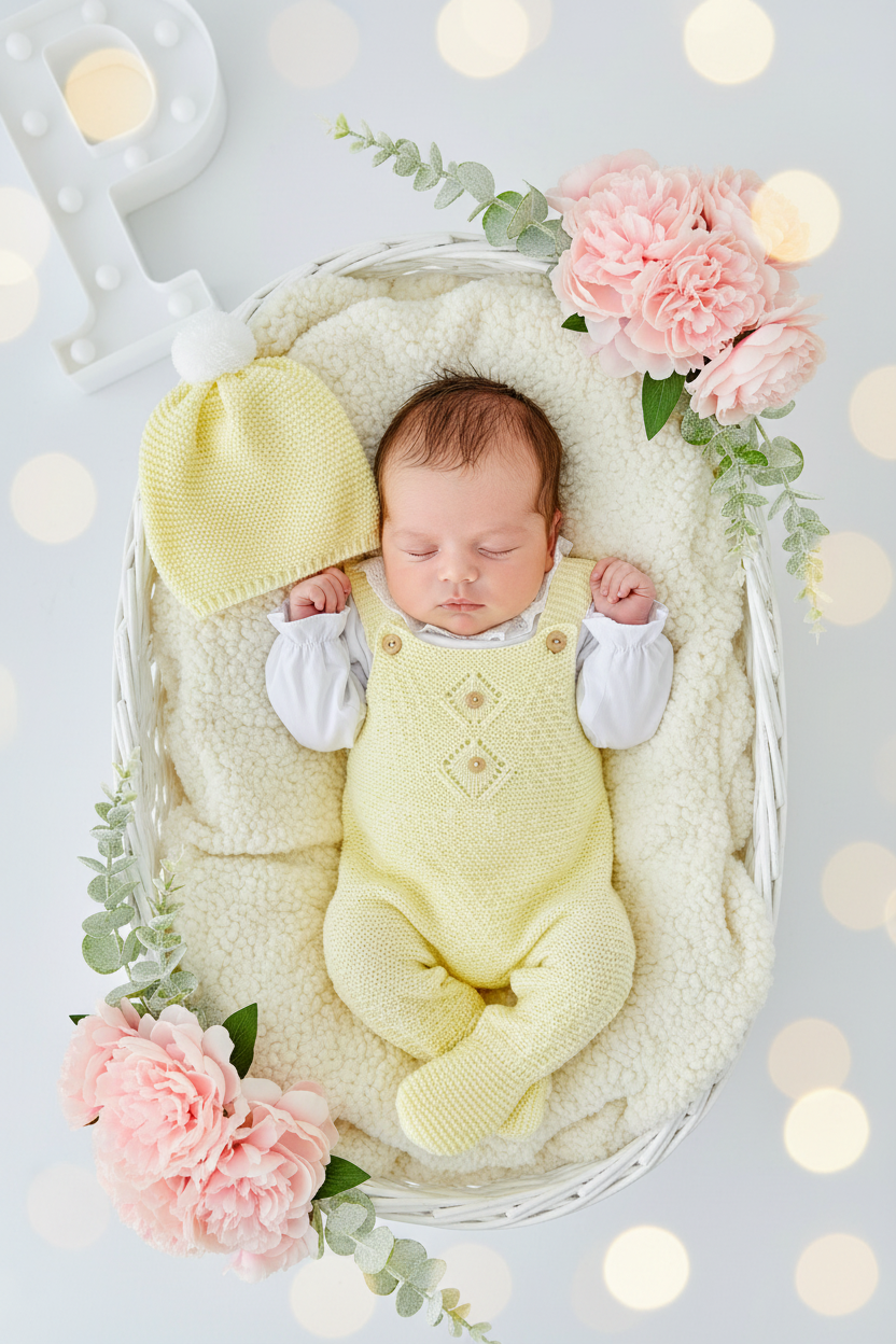 Saída de maternidade: blusa, gorro e jardineiras pé