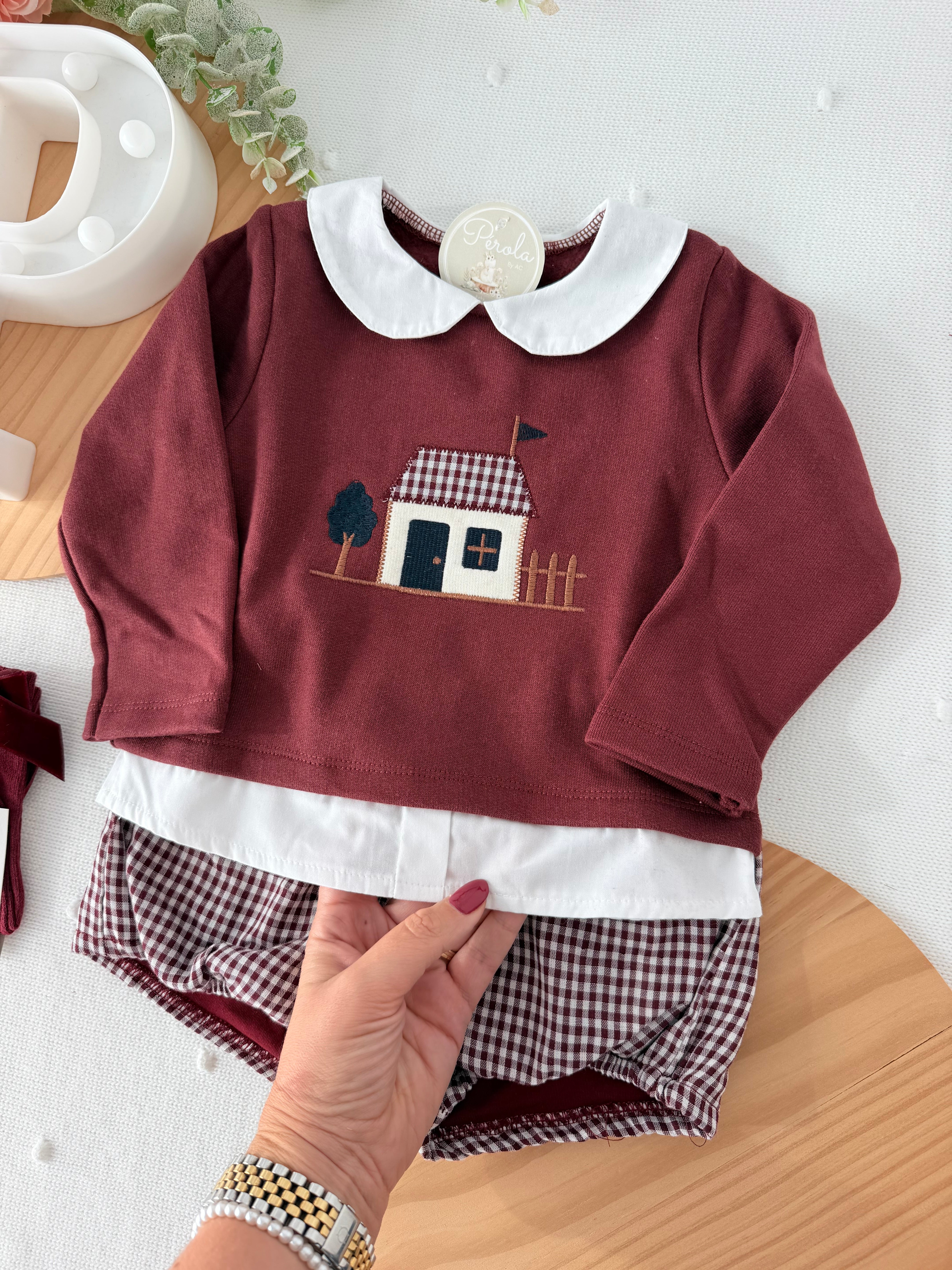 Conjunto casinha unissexo: camisola e calções