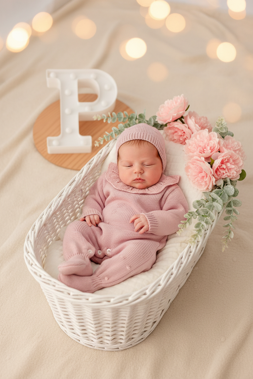 Babygrow e touca Rosa Velho em malha Outono Inverno