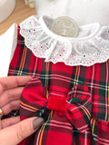 Conjunto Menina Tartan Vermelho e Preto - Vestido, Blusa e Bóina