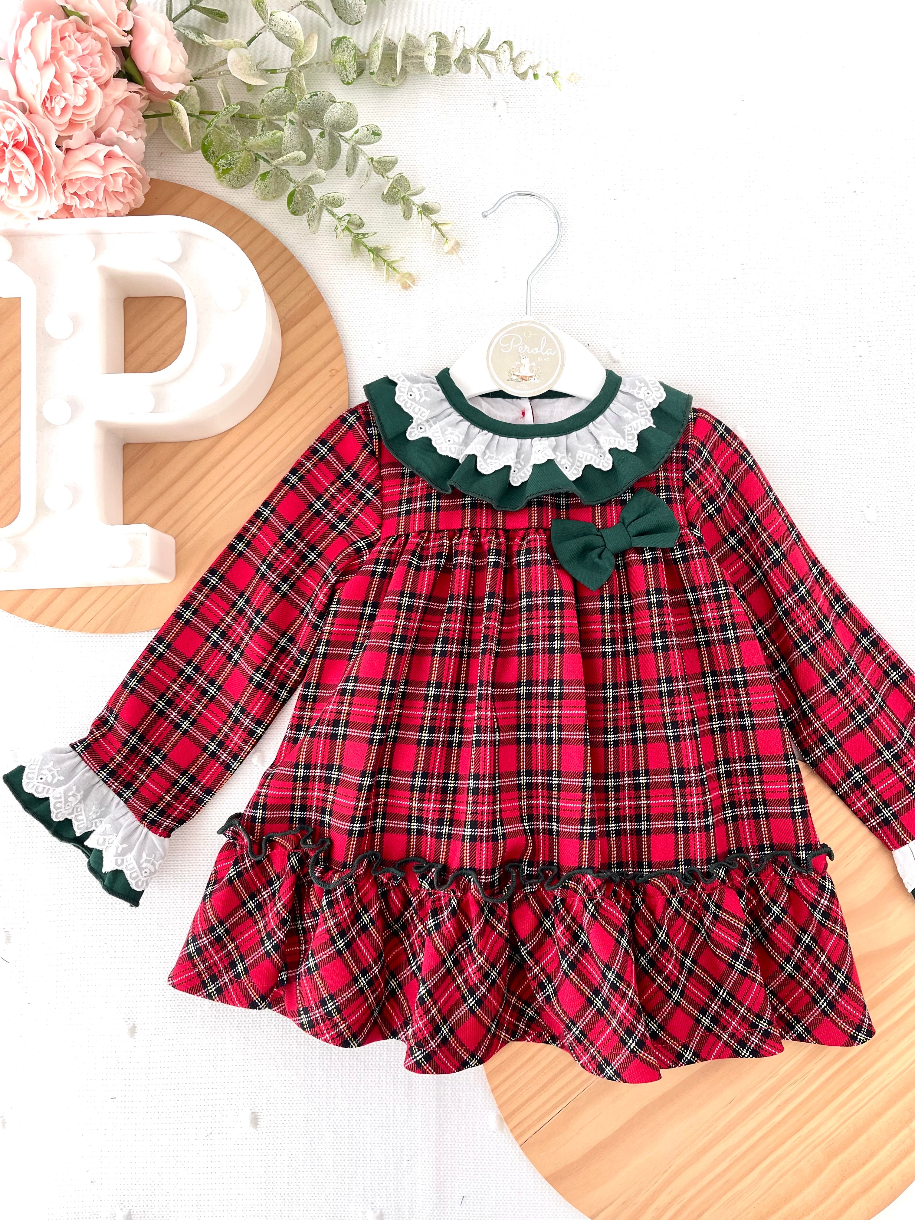 Vestido tartan com detalhes em verde