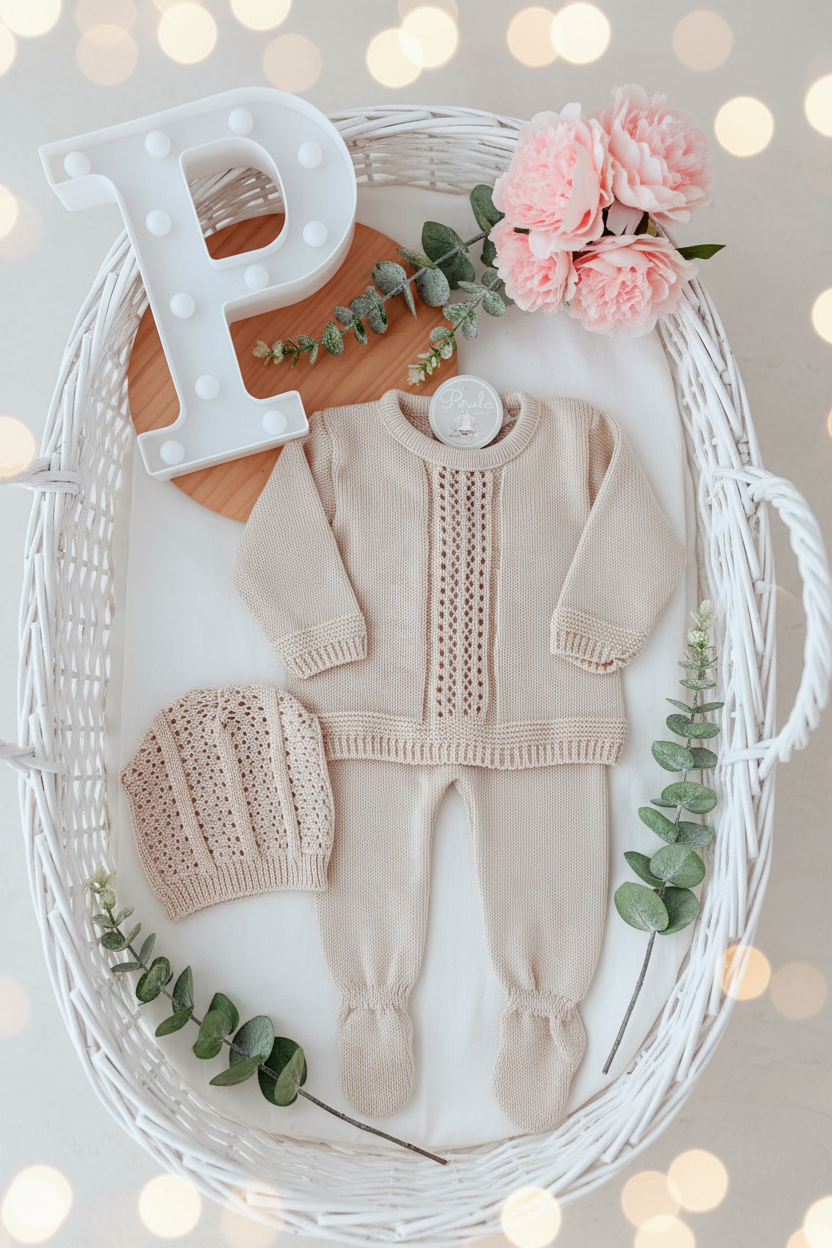 Conjunto unissexo bege recém nascido
