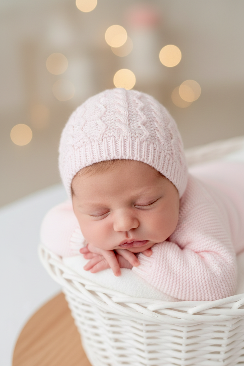 Conjunto ROSA : jardineiras, camisola e gorro malha quentinha