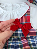 Conjunto xadrez : vestido, blusa e bóina