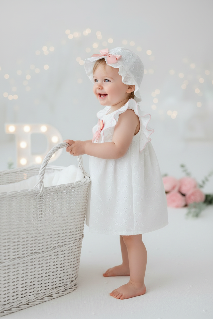 Vestido e chapéu com laço
