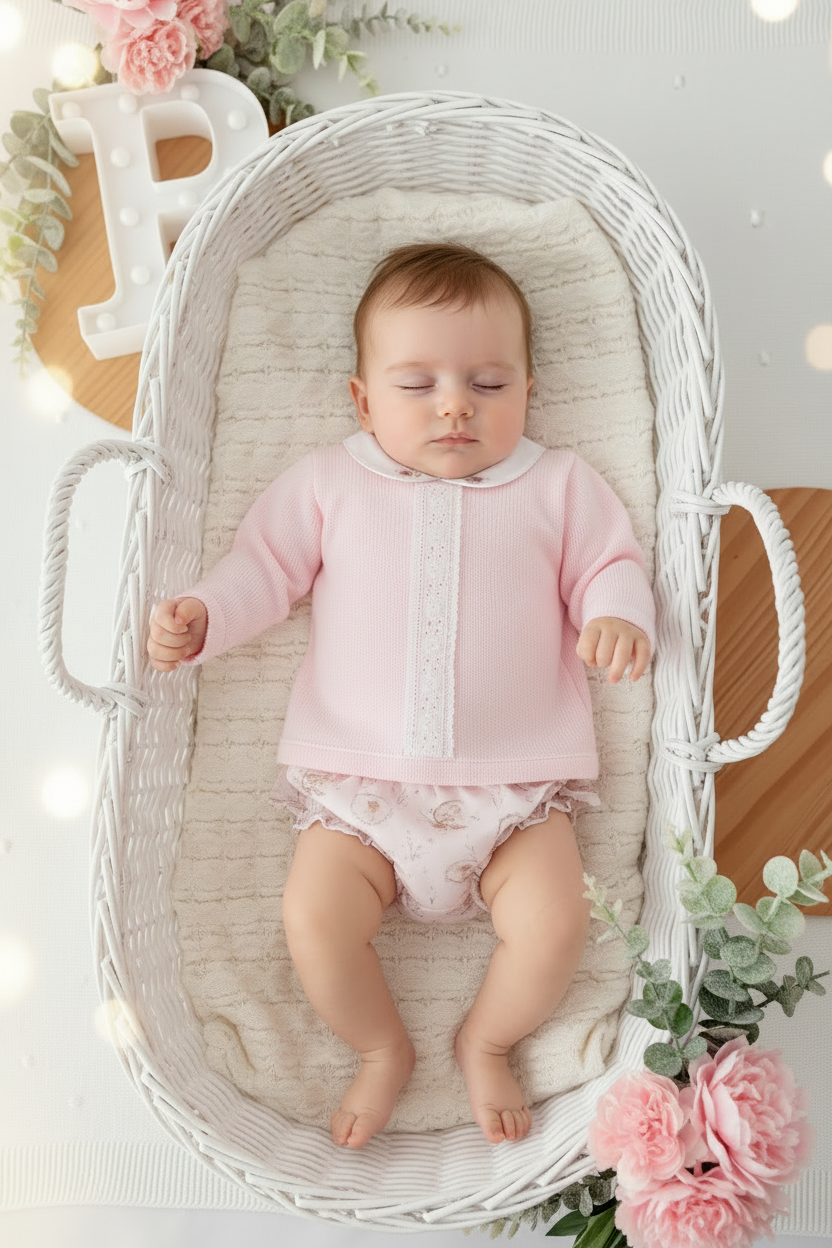Conjunto rosa: camisola e tapa fraldas 1/3M