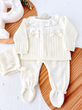 Conjunto rendinha: camisola, touca e calças Primavera Verão