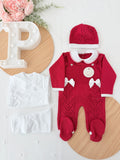 Pack saída de maternidade VERMELHO 5 peças: body, calças, jardineiras, camisola e gorro