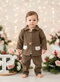 Conjunto menino bombazine 3 peças: casaco, calças e camisola