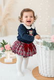 Conjunto ursinho xadrez:  camisola e saia/tapa fraldas