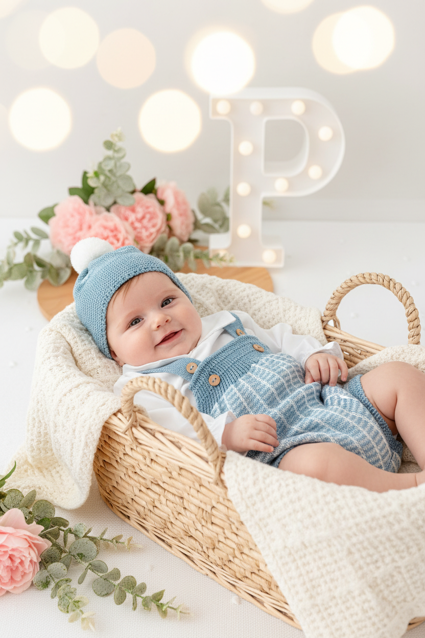 Conjunto doce azul: Fofo, camisa  e gorro