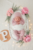 Babygrow e touca Rosa Velho em malha Outono Inverno