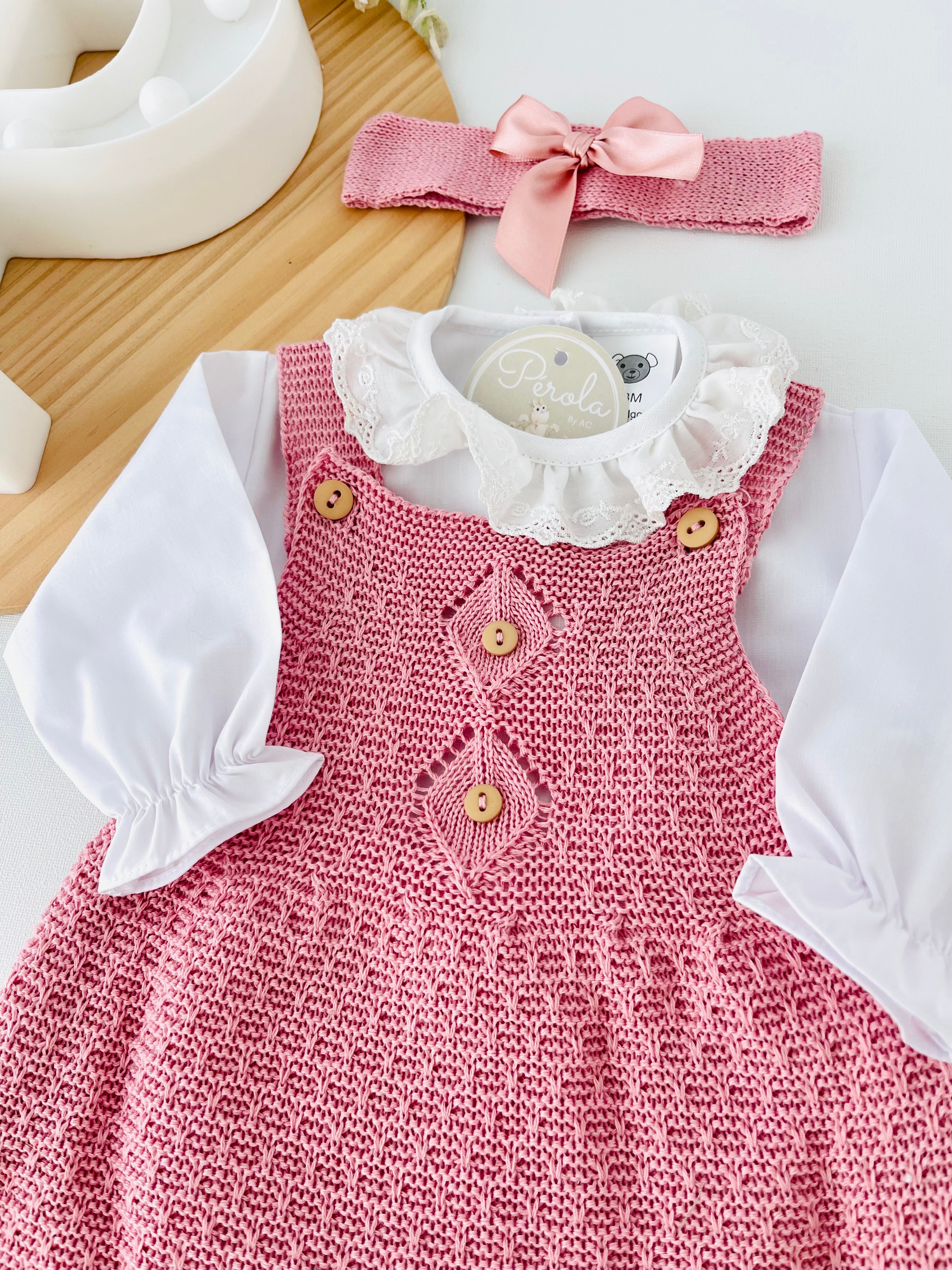 Conjunto Rosa Velho: vestido, blusa e fita com laço