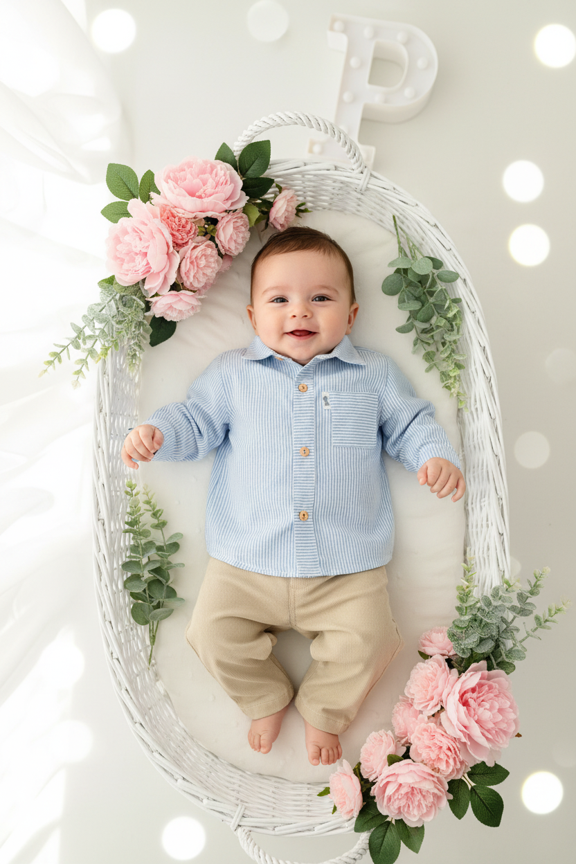 Conjunto menino riscas: camisa riscas e calças