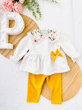 Conjunto Amélia amarelo: túnica e calças cardadas