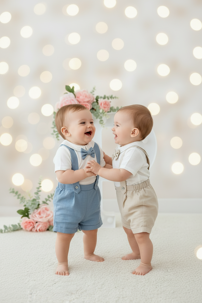 Conjunto especial cerimónia para menino: calções, camisa e laço