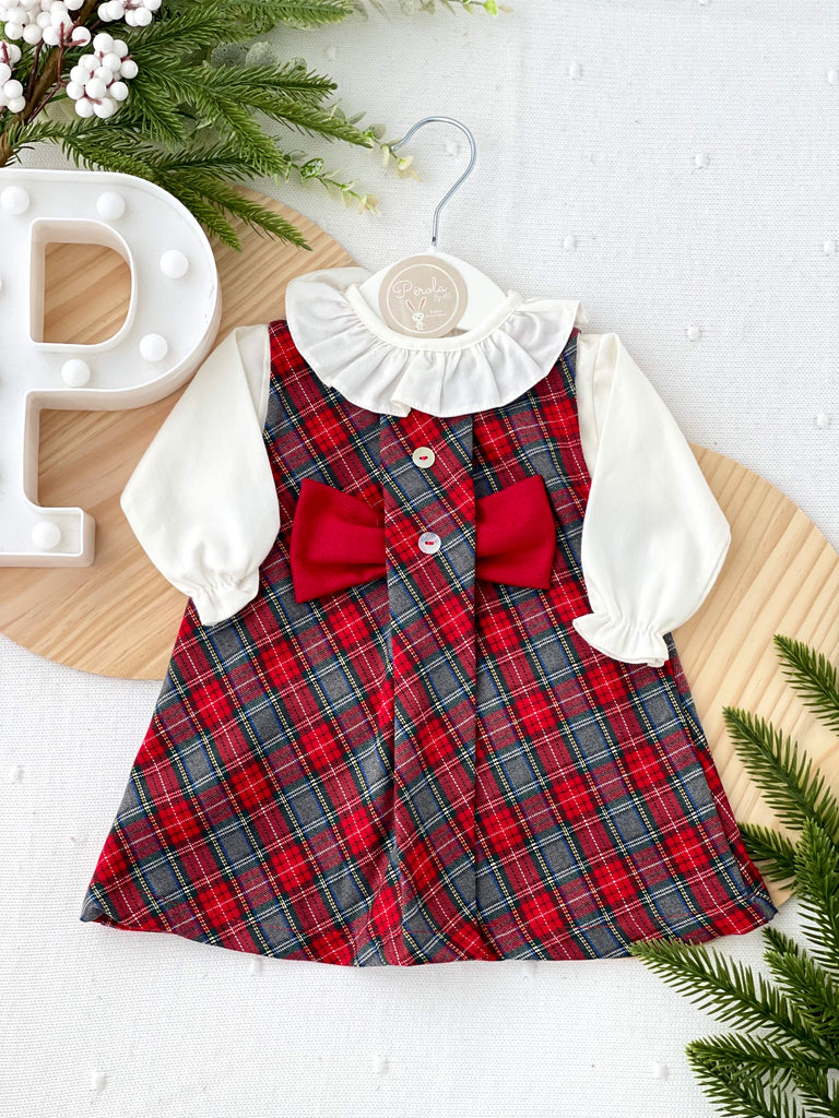Conjunto laço: vestido xadrez  e camisa