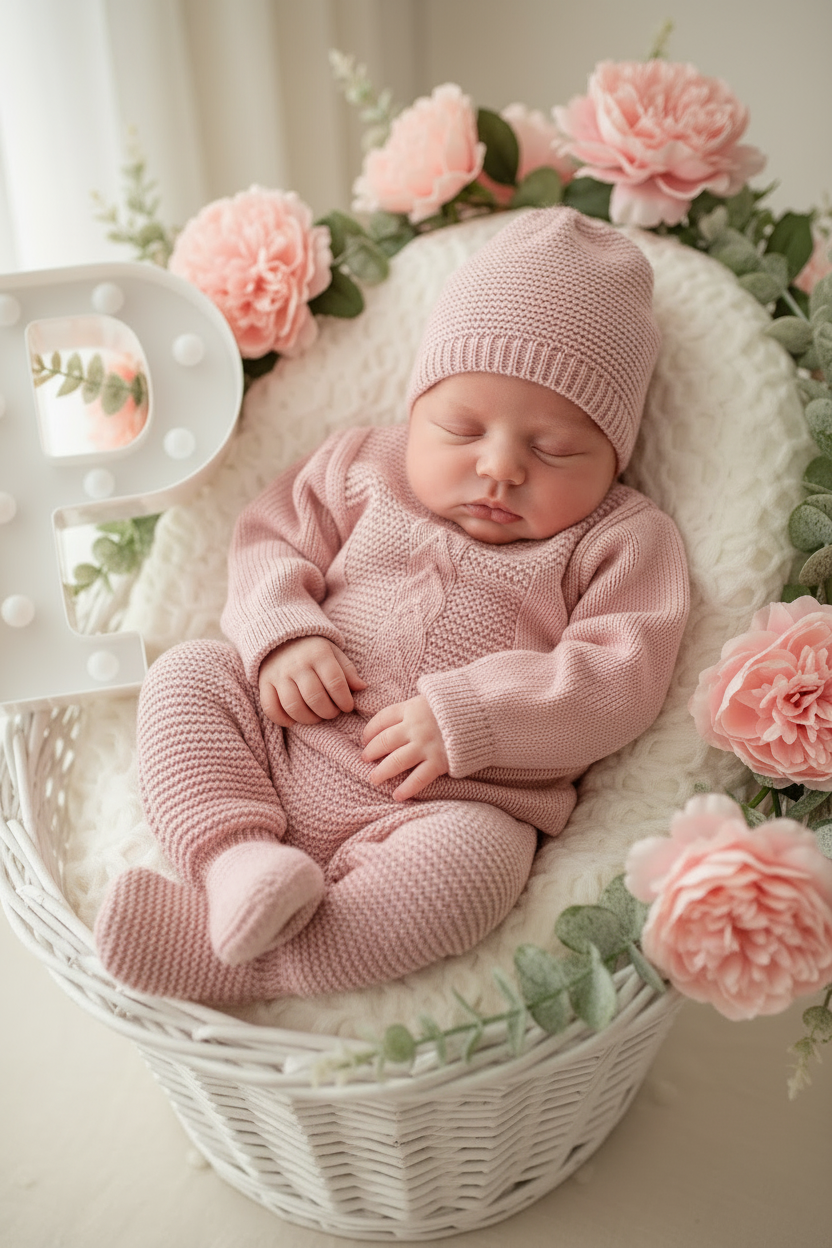Conjunto tricot sonho : calças, camisola e gorro