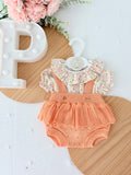 Fofo e blusa tema flores laranja 3-12M