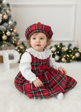 Conjunto Menina Tartan Vermelho e Preto - Vestido, Blusa e Bóina