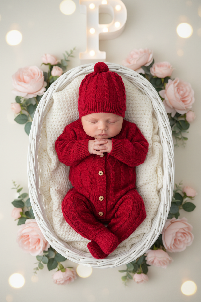 Saída de maternidade vermelho: macacão e gorro Outono Inverno