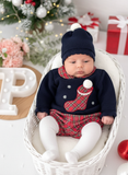 Conjunto Natal: camisola, calções e gorro pompom