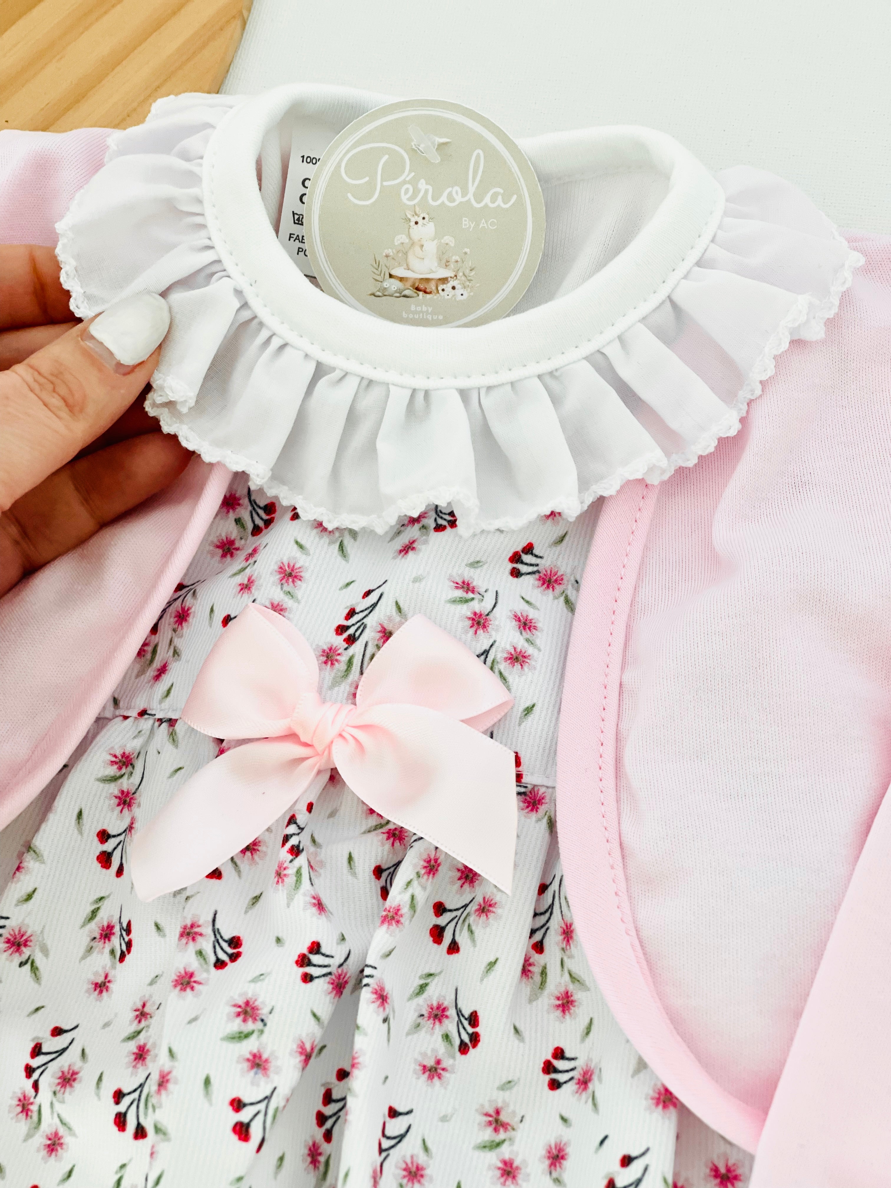 Conjunto algodão: casaco, vestido e camisola com golinha