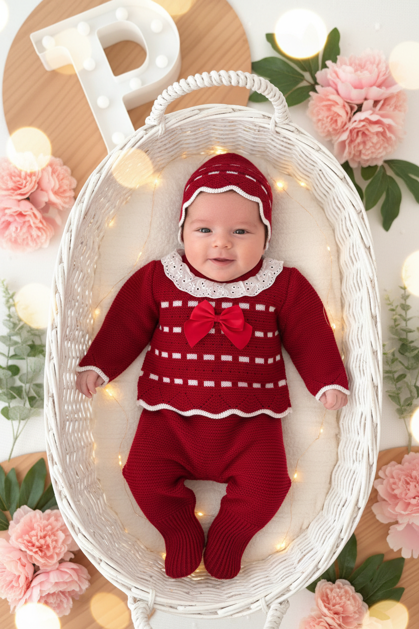 Conjunto princesinha de malha com bordado inglês