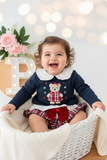 Conjunto ursinho xadrez:  camisola e saia/tapa fraldas