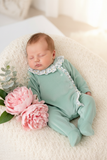 Babygrow tema flores em VELUDO verde