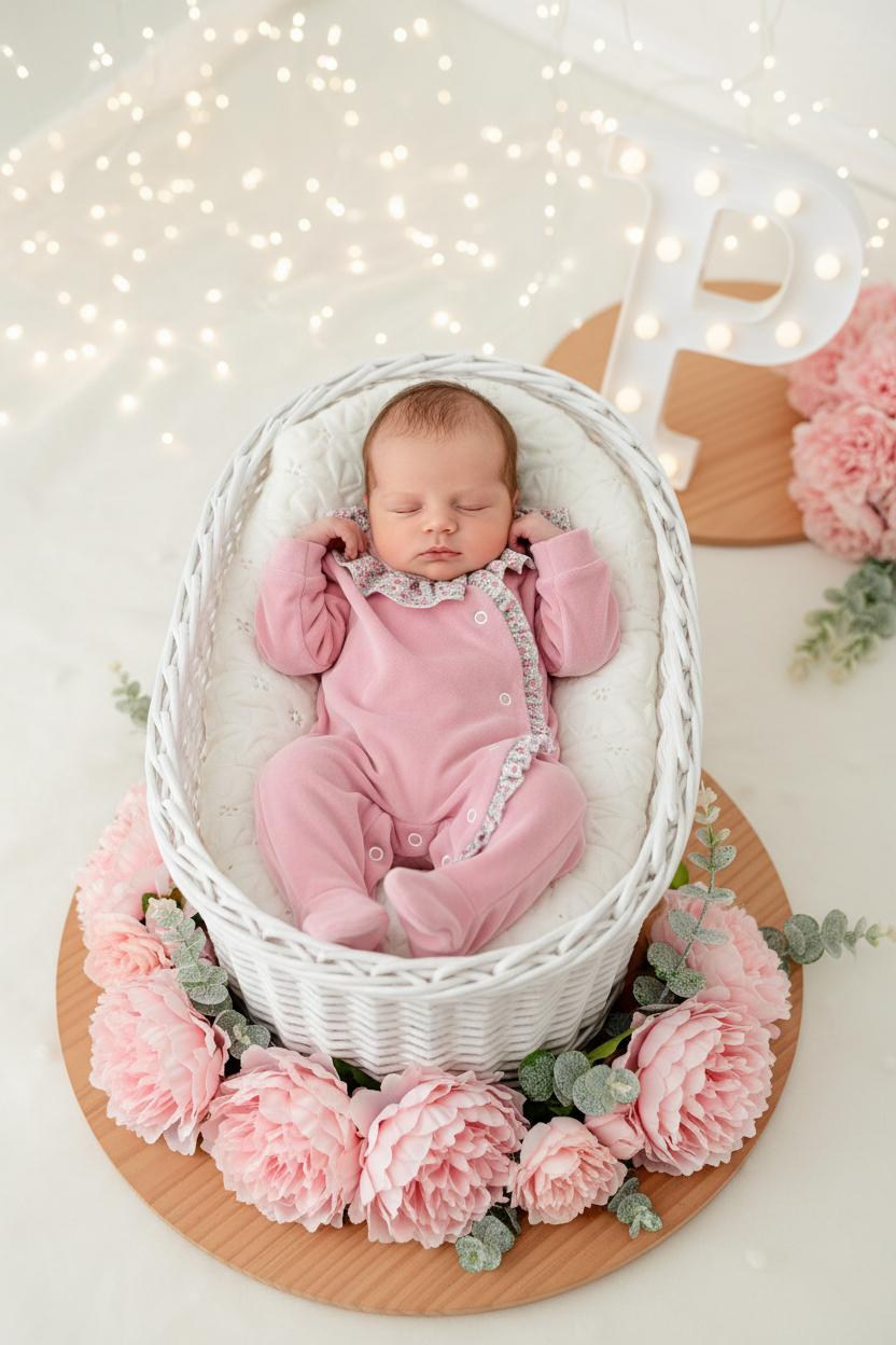 Babygrow tema flores em VELUDO Rosa velho