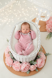 Babygrow tema flores em VELUDO Rosa velho
